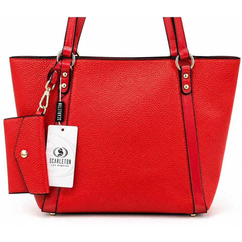 Scarleton Red Pebbled Tote Handbag Shoulder Bag Gold Hardware NWT + Pouch